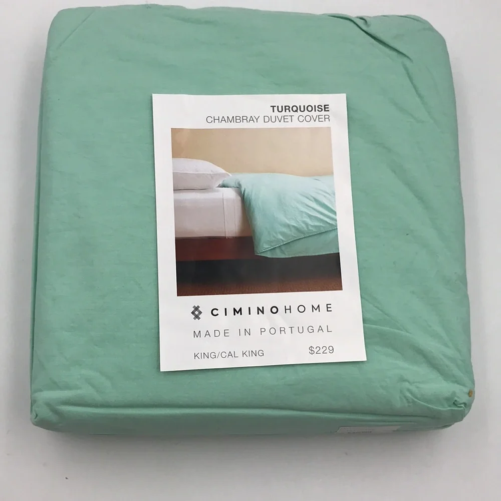 Cimino Home Turquoise Chambray Duvet Cover King/Cal King Gingham Pillowcase Set